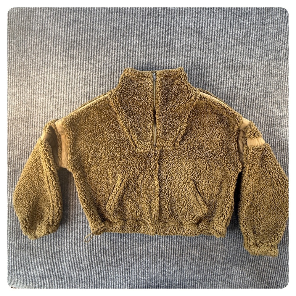 FP Movement Free People Hit The Slopes Fleece Pullover Olive Teddy Jacket M/L